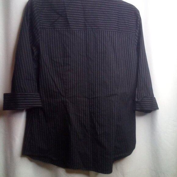 Worthington Blouse Shirt Women L Button Up 3/4 Sleeve Stripe Black White - Picture 4 of 16